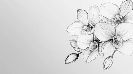 Orchid Flower Pencil Drawing Illustration on Gray Background for Art Projects