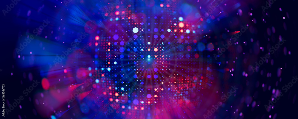 Poster Abstract macro of quantum computing qubit cell. Subatomic patterns of cyber AI intelligence. Futuristic technology concept. 3d render illustration