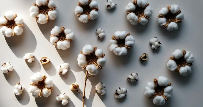 Cotton flower stem detached on a white backdrop. Aerial perspective.