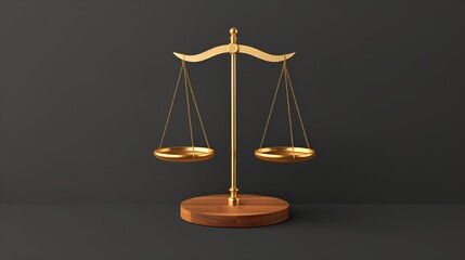 Minimalist graphic design for National Honesty Day, dark gray background, golden scales of justice with wooden base, illustration