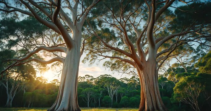 Angophora red gum trees in the forest