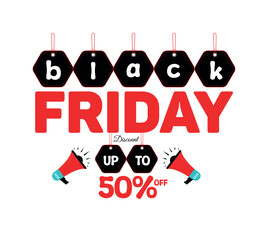 Black Friday sale and discount, poster template design with sales tag & megaphone vector