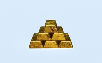 3d render gold bars from mines front view