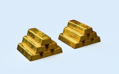 3d render gold bars from mines two groups