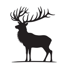 Black Color Irish Elk Silhouette Vector Illustration, Solid White Background