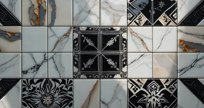 Beautiful patchwork design. Combination of marbles and geometric embellishment.