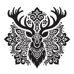 Black Color Irish Elk Silhouette Vector Illustration, Solid White Background