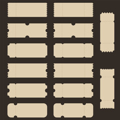 Tickets for movies, concerts, events, travel, circus or club. Set of vector templates. size 50x140 mm © Юлія Панченко