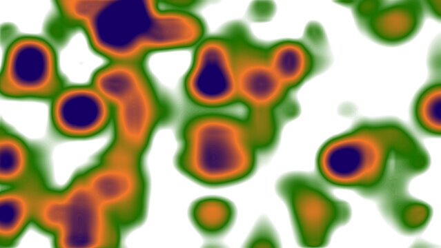 Green orange and blue blobs form an abstract design