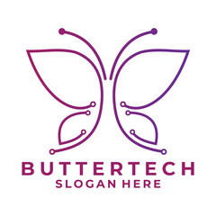 Butterfly Tech line art logo design vector template. Butterfly connections logo icon