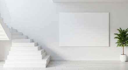 Obraz premium Modern White Staircase Minimalist Interior Design. AI Generated