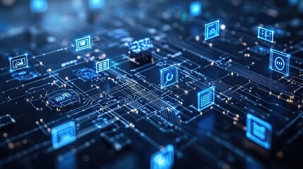 Fototapeta premium Industry 4.0 concepts in automation, robotics, and data integration, transforming manufacturing processes for greater efficiency and innovation.