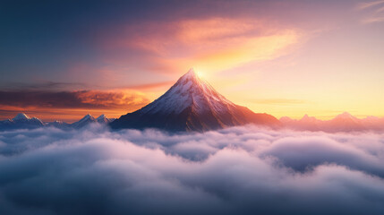 Majestic sunrise over snow-capped mountain himalayan range nature photography cloudy atmosphere wide-angle view tranquility and beauty