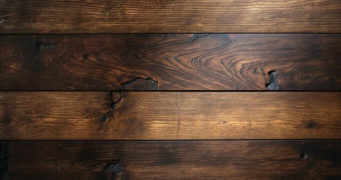 Close-up of a wooden plank table surface featuring a natural patterned texture. Blank wooden board backdrop.