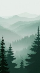 Fototapeta premium Beautiful misty morning landscape with a foggy forest, mountains, and sky background, phone wallpaper