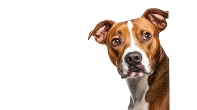 Adorable Pitbull Terrier looking at the camera, cut out transparent