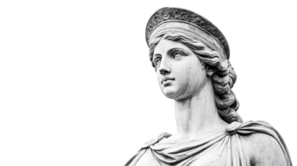 Sculpture bust of a woman with a crown, monochrome, cut out transparent