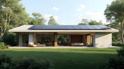 Flat Roof House with Solar Panels