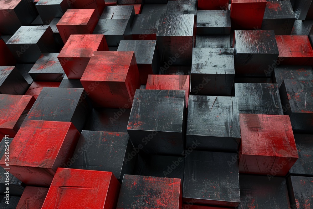 Poster Modern abstract background showing black and red cubes forming a wall