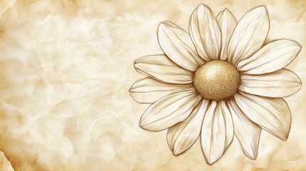 Daisy Flower Drawing on Textured Paper Background Antique Botanical Illustration