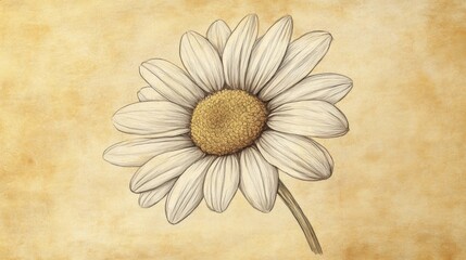 Detailed Daisy Flower Drawing on Textured Background for Natural Decoration