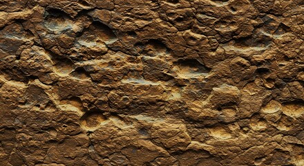 Naklejka premium Detailed Texture of Rough Brown Rock Surface with Pitted Details