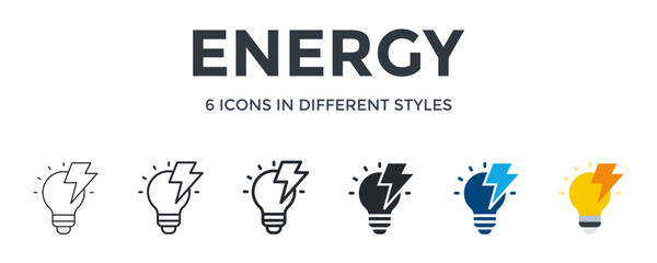 Energy  Icon In Different Style Vector Illustration. Designed In Thin Line, Regular Line, Bold Line, Glyph, Color Fill, And Flat Style Can Be Used For Web