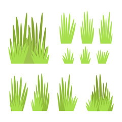 Grass and bush vector set, flat cartoon style green plants for Easter and spring