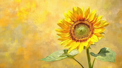 Bright Yellow Sunflower Painting with Textured Background for Sunny Designs