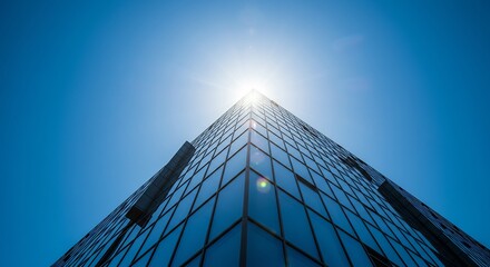 Fototapeta premium Bright Sunlit Modern Glass Building Ascends. AI Generated