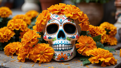 skull and flowers