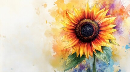 Watercolor Sunflower Painting with Vibrant Colors and Artistic Background Texture