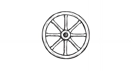 Obraz premium Drawing of a Wooden Wheel on White Background Simple Sketch Style