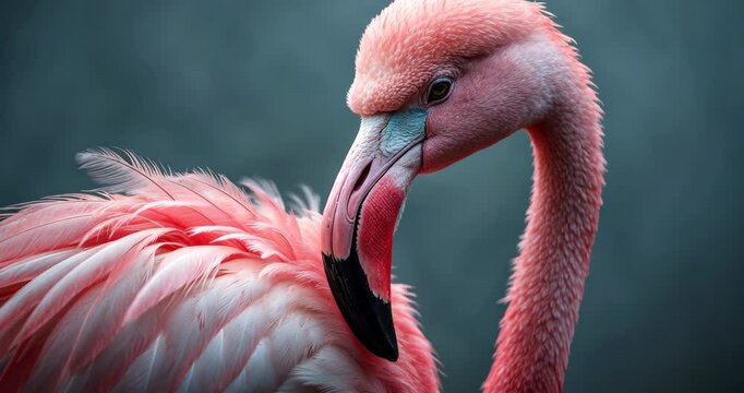 Andean flamingo, Phoenicoparrus andinus, indigenous to the Andes mountains. Detailed close-up portrait of the flamingo from Laguna Verde. Wildlife observation in nature, birdwatching.