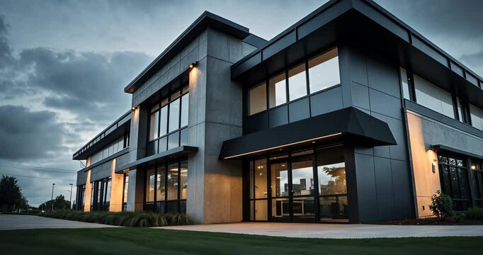 Angle perspective of the exterior of a small business building