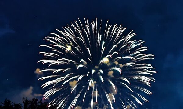 Traditional show with bright fireworks bursting in air