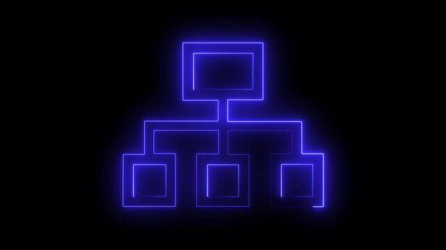 Glowing Neon Flow Chart Icon, Process Diagram and Work flow Representation, HD Motion Graphic Animation on Black Background
