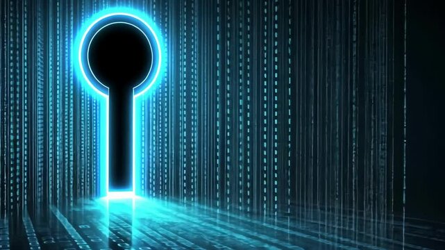 Futuristic digital keyhole with binary code in a cybersecurity concept