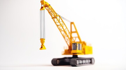 Yellow crane model, studio shot, white background, construction, industry