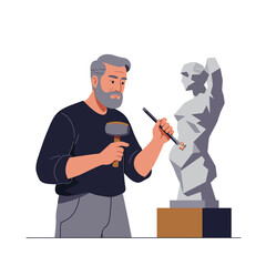 Sculptor working on statue in flat vector art style showcasing creativity and craftsmanship vector illustration