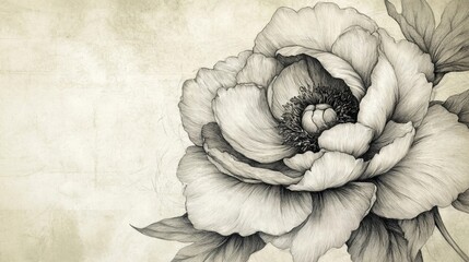 Elegant Peony Flower Sketch on Textured Background for Wall Art