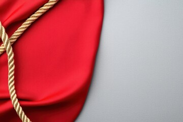 Rope ties red fabric studio still life minimalist close-up textural contrast