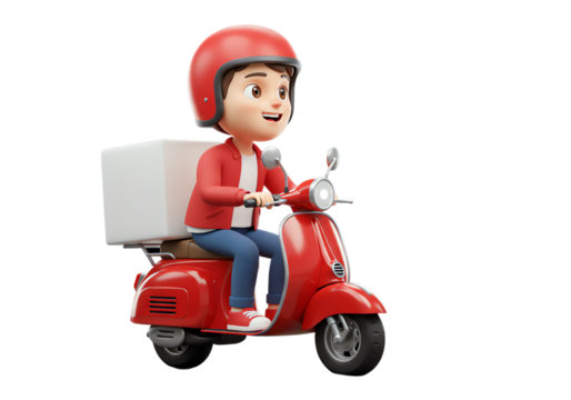 3D Delivery Man Riding a Scooter