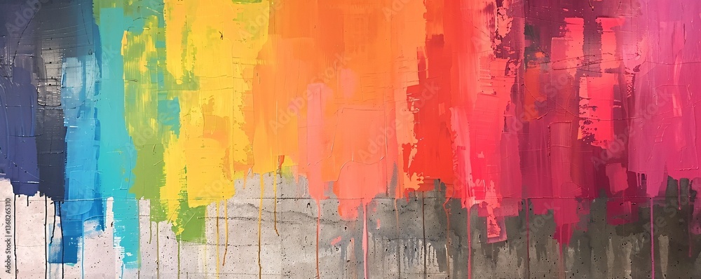 Poster vibrant abstract backdrop with paint cascading down a cement surface