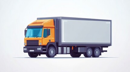 Orange box truck illustration, side view on white background.