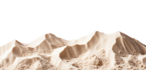 Sand dunes of fine sand on a black background, cut out transparent
