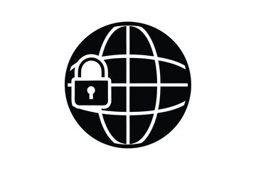 Silhouette vector art illustration of a globe with a padlock that representing global cybersecurity.eps