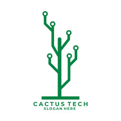 Tree Tech cactus plant line art logo design vector template © PujiRahayu