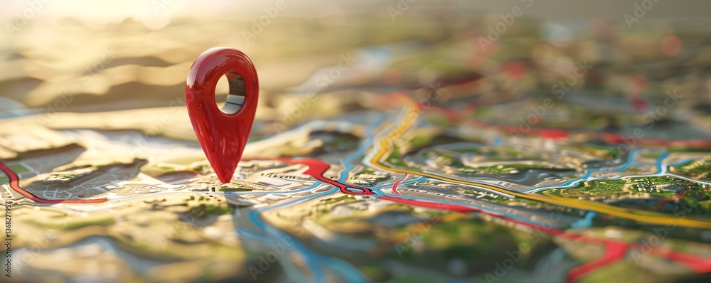 Aufkleber sunlit red location pin marking a destination on a map