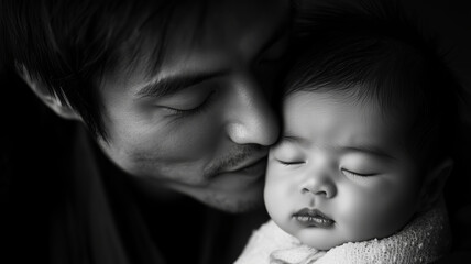 Heartwarming moment of a father kissing his newborn baby in tender embrace